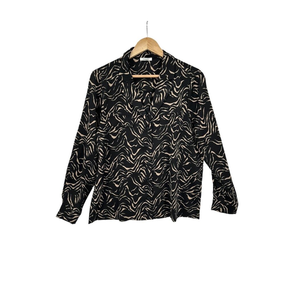 Pleione Top Blouse Shirt Button up Womens Size L‎ Tiger Stripe Work Career